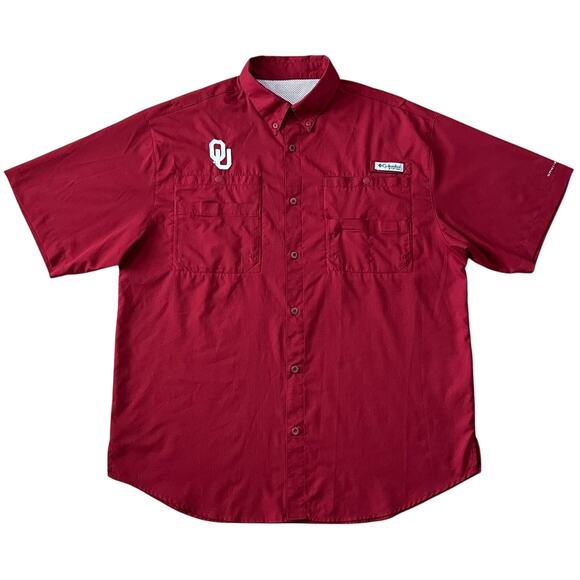 Oklahoma Sooners Columbia PFG Mens Tamiami Short Sleeve Red Shirt Size Large - Picture 1 of 6